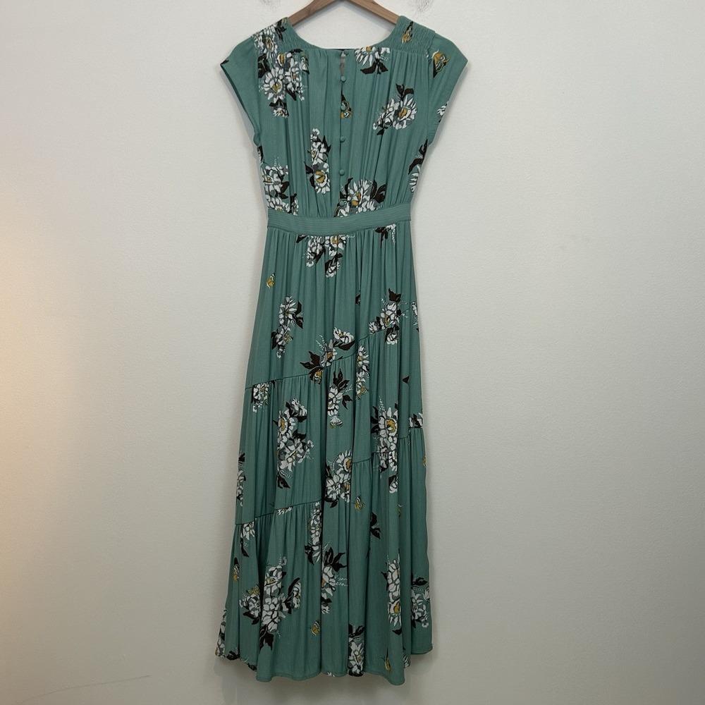 Free People Size 0 All I Got Floral Printed Maxi Dress Green Tiered Boho - Picture 3 of 16